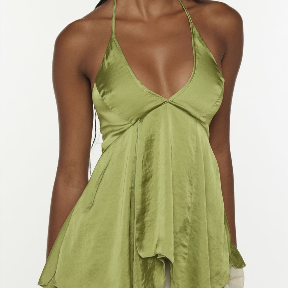Silence + Noise Olive Halter Top